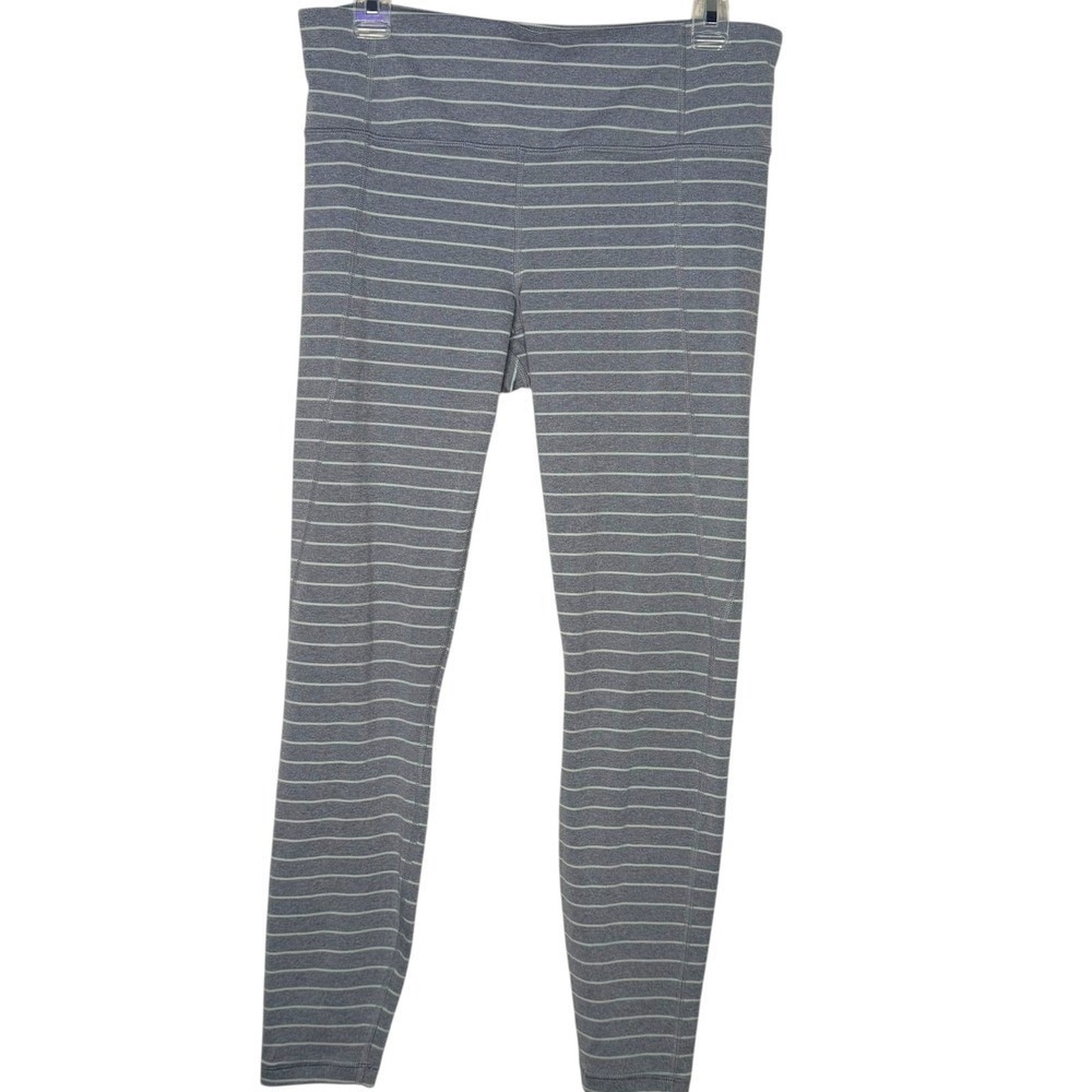 Athleta Chaturana Tight Leggings Women's Large Tall Gray White Striped Stretch